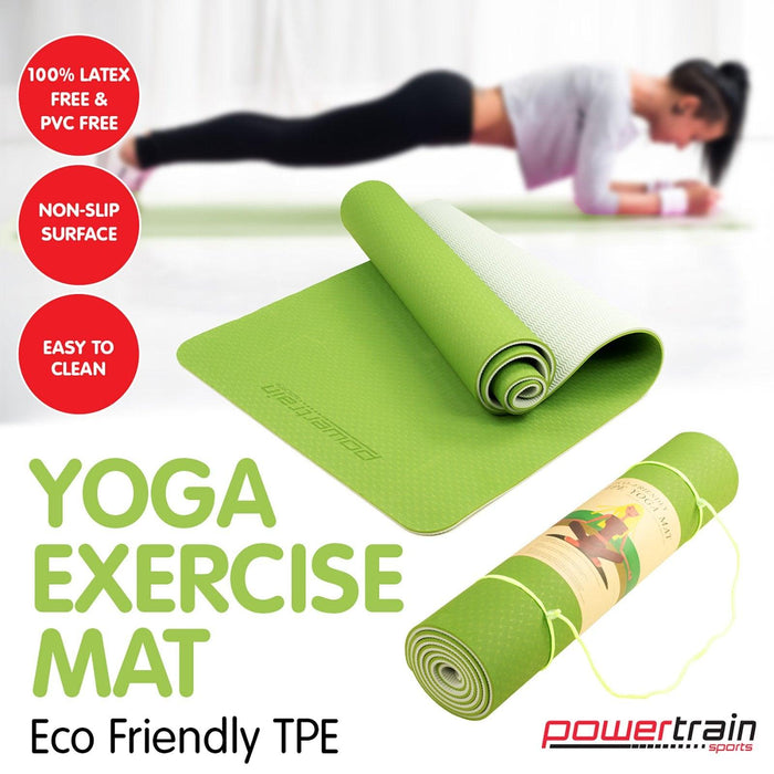 Powertrain Eco-Friendly TPE Pilates Exercise Yoga Mat 8mm - Green - FitnessProducts Plus