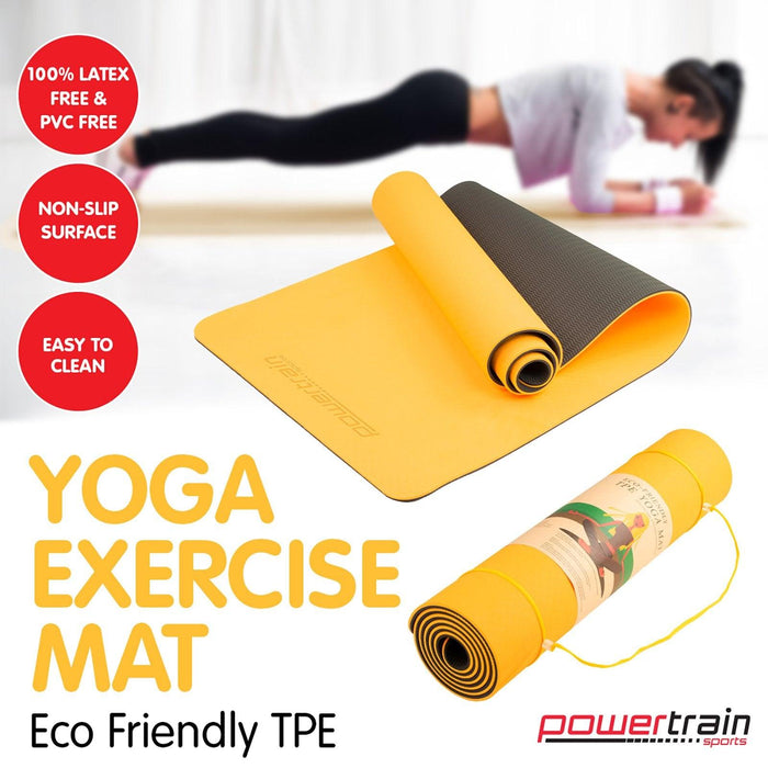 Powertrain Eco-Friendly TPE Pilates Exercise Yoga Mat 8mm - Orange - FitnessProducts Plus