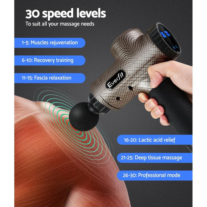 Everfit Massage Gun 6 Heads Massager Electric LCD Vibration Relief Percussion - FitnessProducts Plus