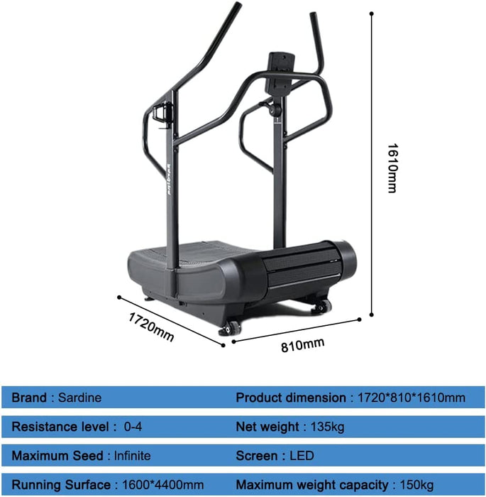 Sardine Sport T63 Manual Curved Treadmill, 2-in-1 Walking & Running Exercise Machine, Max Weight 150kg