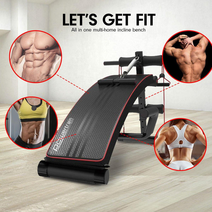 Powertrain Incline Sit-Up Bench with Resistance Bands and Rowing Bar - FitnessProducts Plus