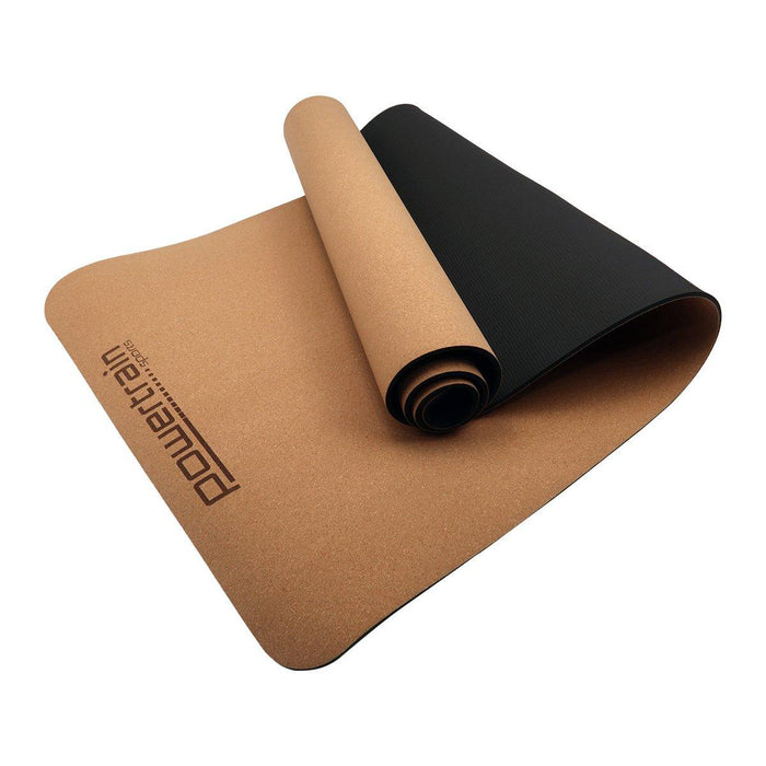 Powertrain Cork Yoga Mat with Carry Straps Home Gym Pilates - Plain - FitnessProducts Plus