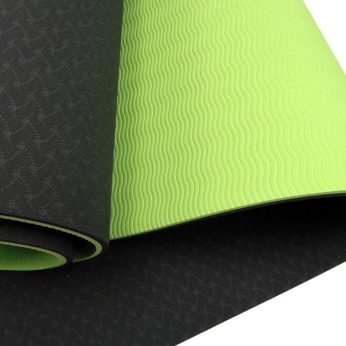 Powertrain Eco-Friendly TPE Pilates Exercise Yoga Mat 8mm - Black Green - FitnessProducts Plus