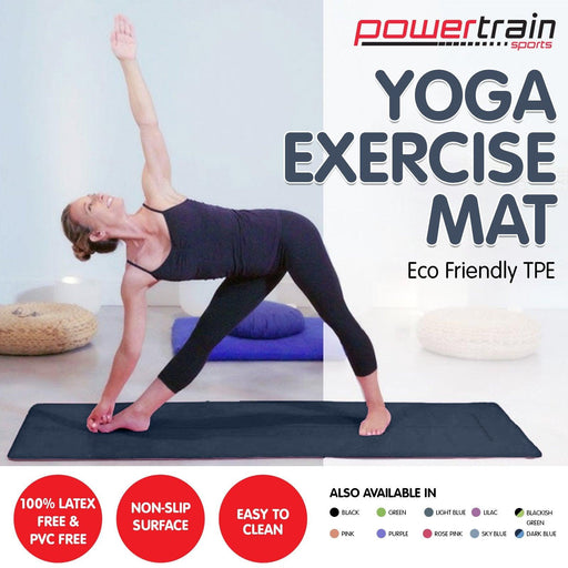 Powertrain Eco-Friendly TPE Yoga Pilates Exercise Mat 6mm - Dark Blue - FitnessProducts Plus